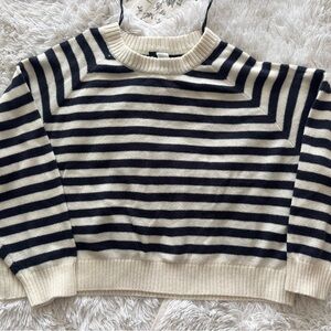 H&M Divided XL striped navy cream crewneck sweater, slouchy coastal chic